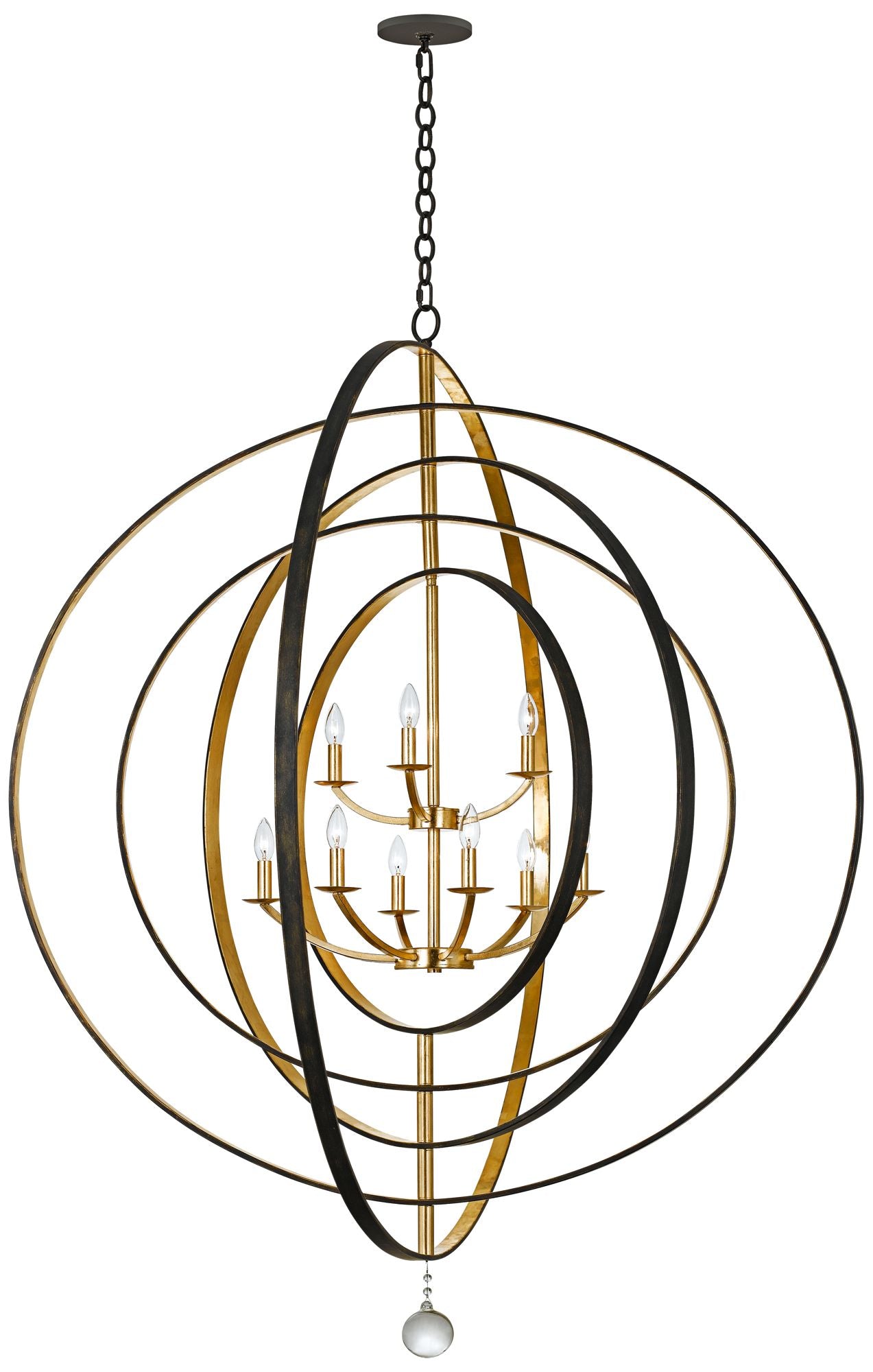 Crystorama Luna 48" Bronze and Gold 9-Light Modern Open Orb Chandelier