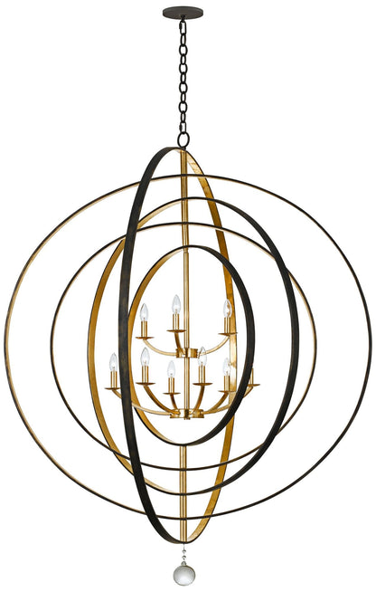 Crystorama Luna 48" Bronze and Gold 9-Light Modern Open Orb Chandelier