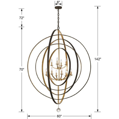 Crystorama Luna 60" Wide Bronze-Gold 12-Light Modern Large Chandelier