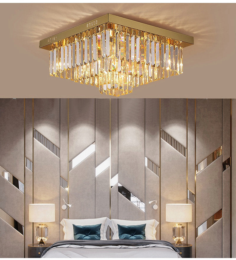 Bagnolo in Piano | Gold Square Crystal Chandelier, 39.4''By Miron Demid LLC