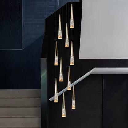 Modern Simple Crystal Staircase Chandelier Light, D24", BlackBy Akari Lanterns