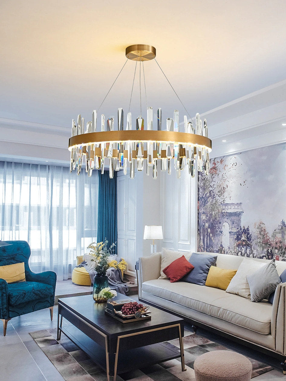 Jodoigne | Round Gold Crystal Chandelier for Dining Room, Dia39"By Miron Demid LLC