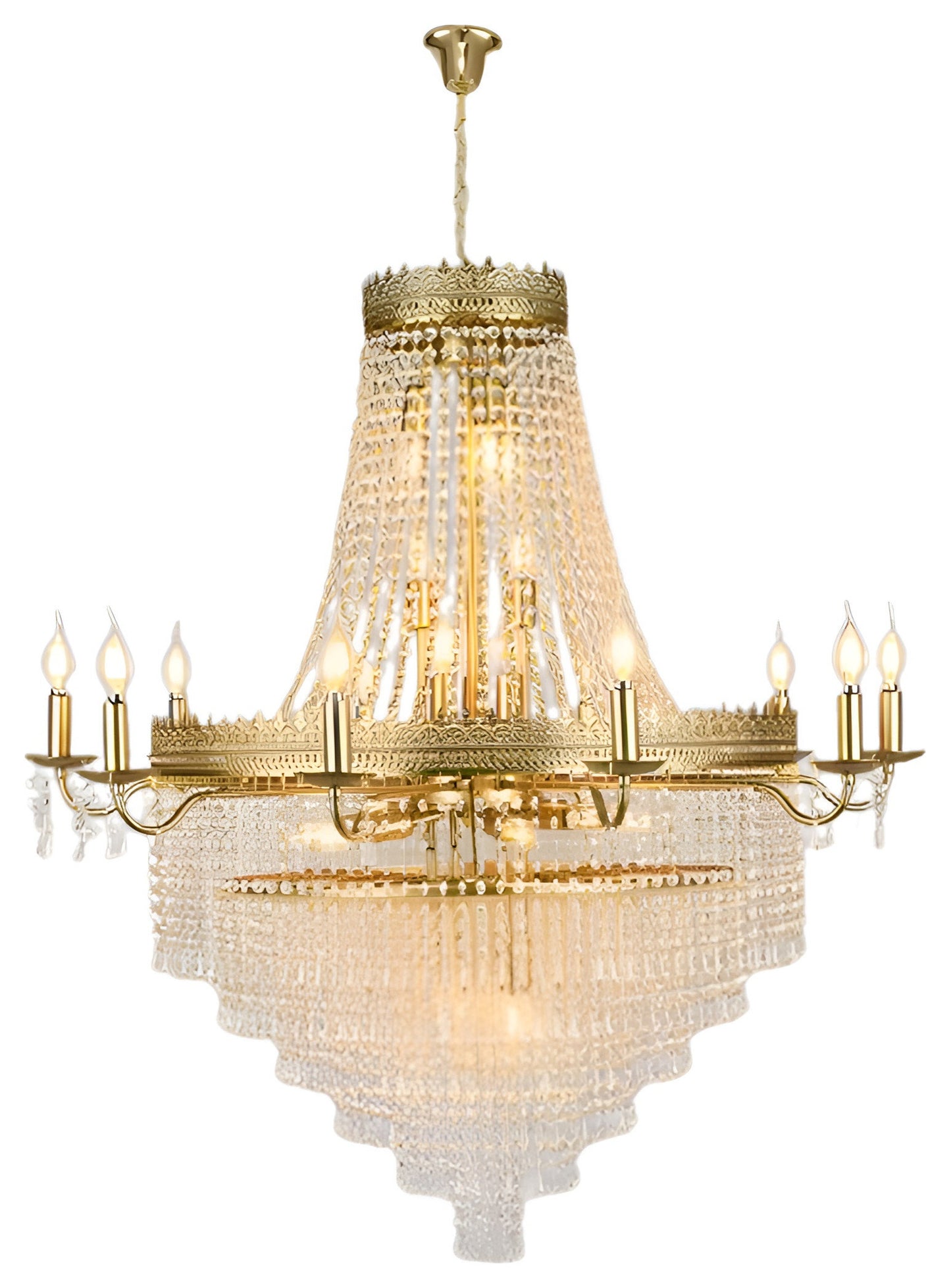 Opio | Classical Large Crystal Candle Ceiling Chandelier, Gold, Dia23.6" H34.6", Dimmable, Warm LightBy Miron Demid LLC