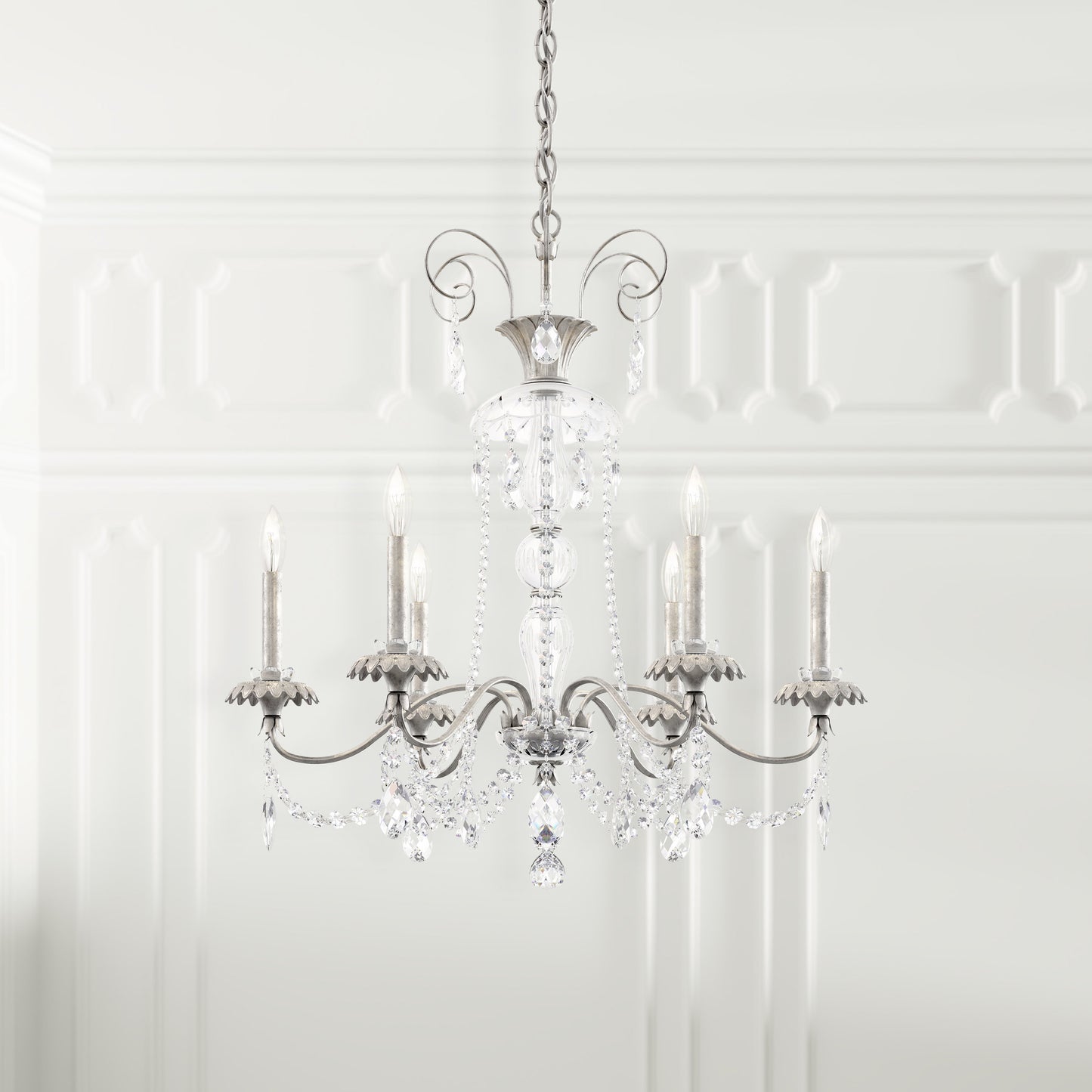 Schonbek At1006N-48H 6 Light Crystal Chandelier, Antique SilverBy Schonbek