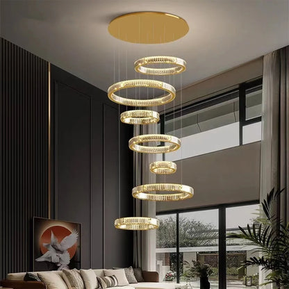 Agrate Conturbia | Stunning Cascading Crystal Rings Pendant Chandelier, Dia19.7+27.6+11.8+19.7+11.8'By Miron Demid LLC