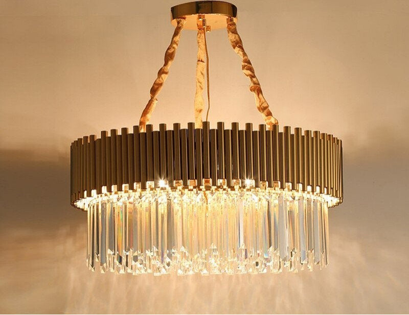 La Neuveville | Drum Gold Crystal Chandelier for Bedroom, 39.4", Cool LightBy Miron Demid LLC
