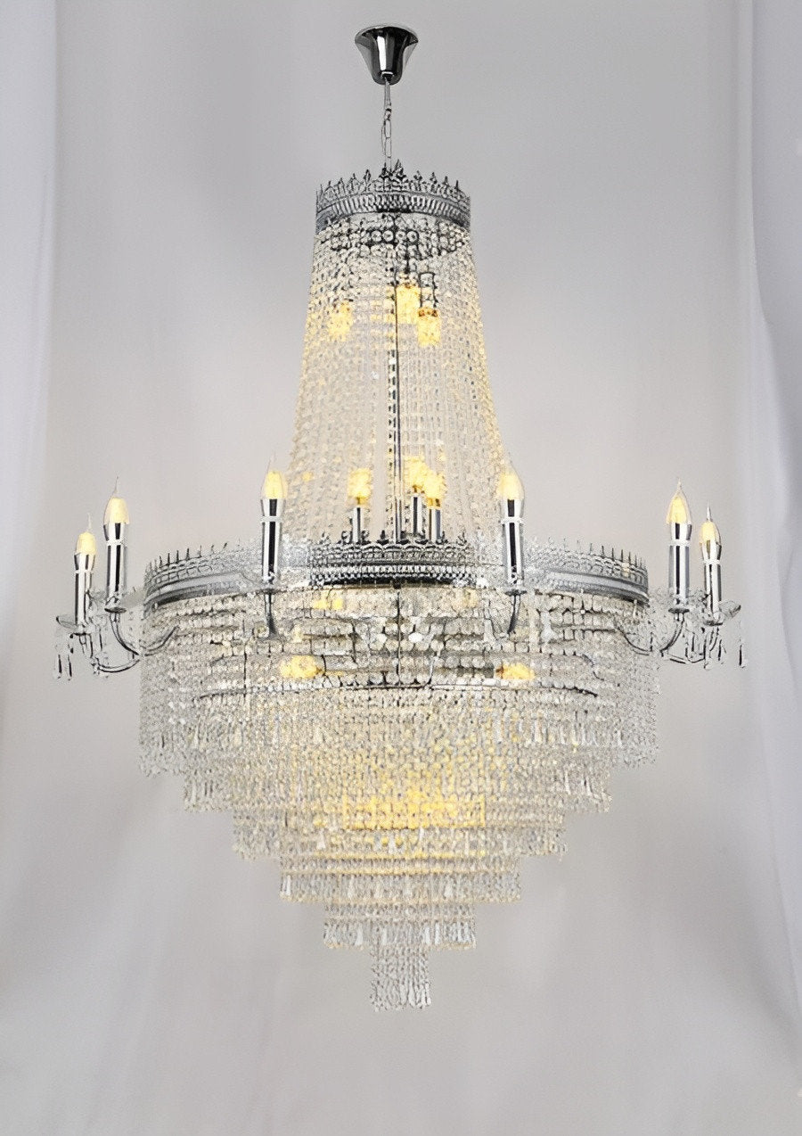Opio | Classical Large Crystal Candle Ceiling Chandelier, Chrome, Dia23.6" H34.6", Non-Dimmable, Warm LightBy Miron Demid LLC