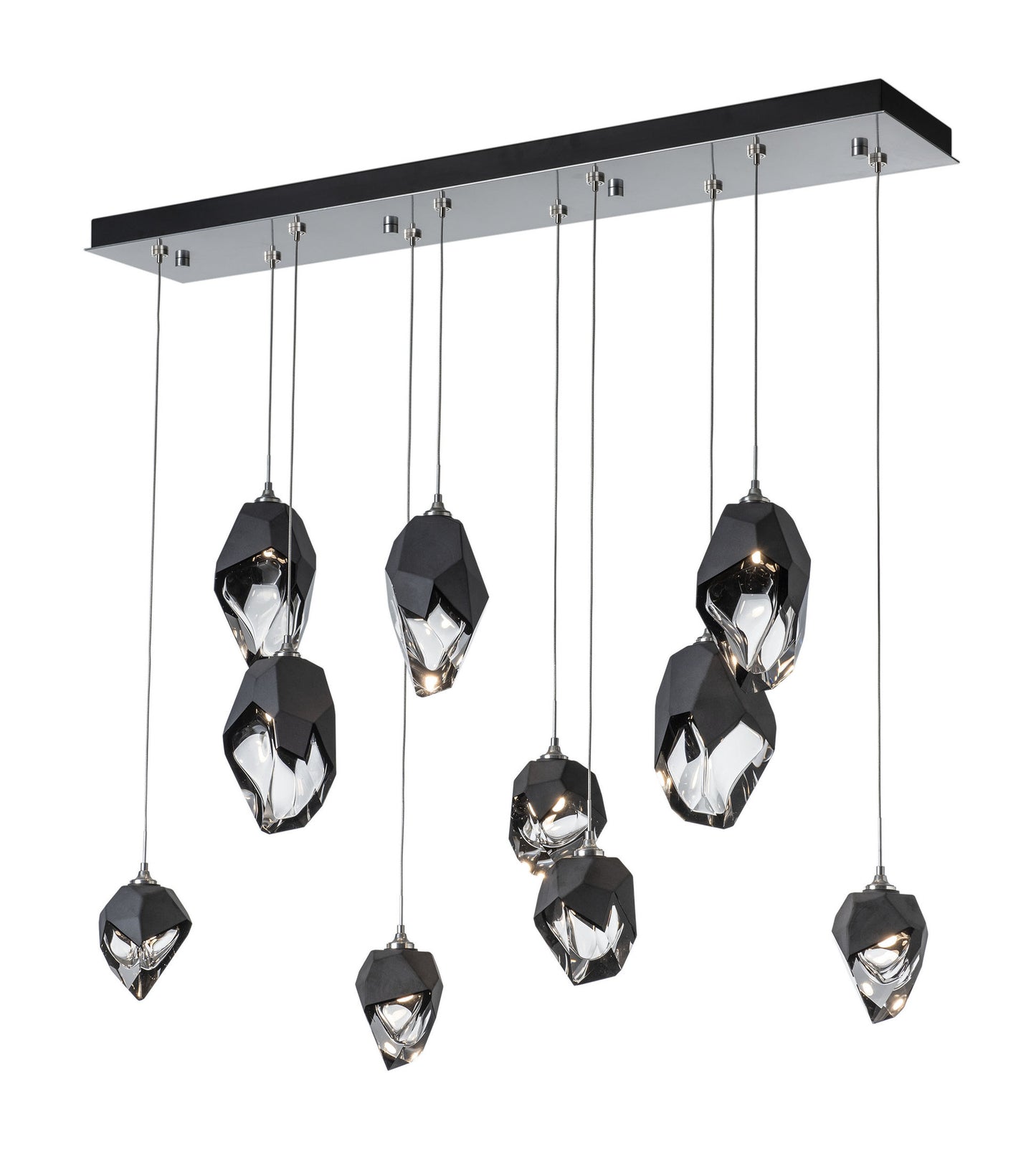 Chrysalis 10-Light Mixed Crystal Pendant Sterling Finish- Long, Black CrystalBy Hubbardton Forge