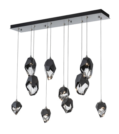 Chrysalis 10-Light Mixed Crystal Pendant Sterling Finish- Long, Black CrystalBy Hubbardton Forge