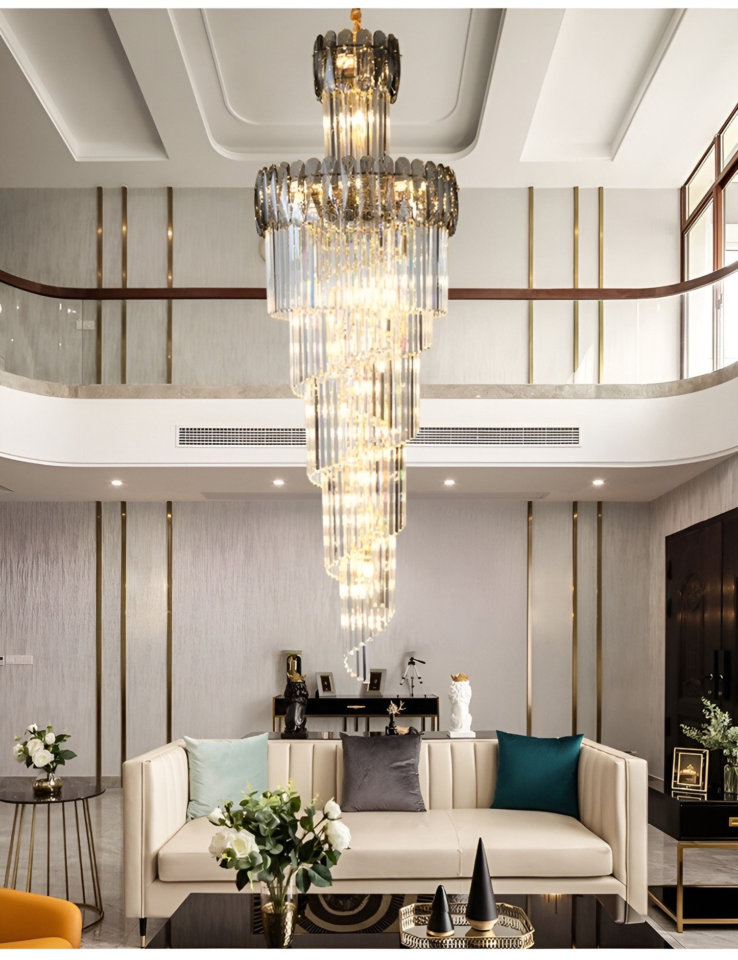 Le Cannet | Luxury Spiral Crystal Chandelier For Stairway, Smoky Gray, 15.8''By Miron Demid LLC