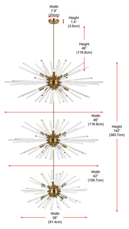 Elegant Lighting 46" Three Tiers Crystal Starburst ChandelierBy Elegant Furniture & Lighting