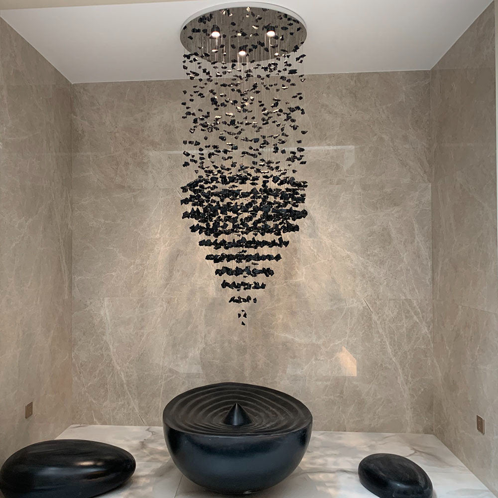Le Port | Floating Luxury Crystal Chandelier With Decorative Stones, Black, Dia39.4xh118.1", Warm LightBy Miron Demid LLC