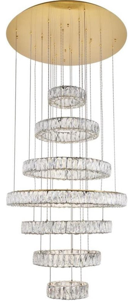 Elegant Lighting Monroe 7 Tier 34" Round Royal Cut LED Chandelier in GoldBy Elegant Furniture & Lighting