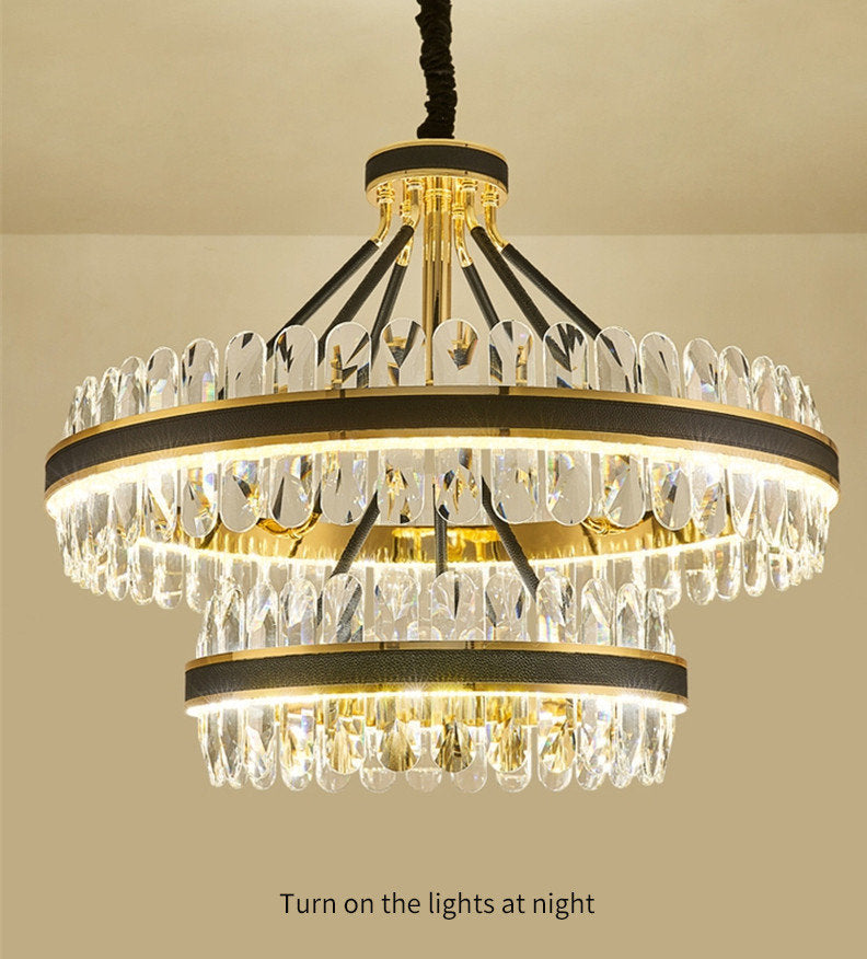 Caerano di San Marco | Postmodern Round Crystal Leather LED Chandelier, Dia31.4xh25.6", Warm LightBy Miron Demid LLC