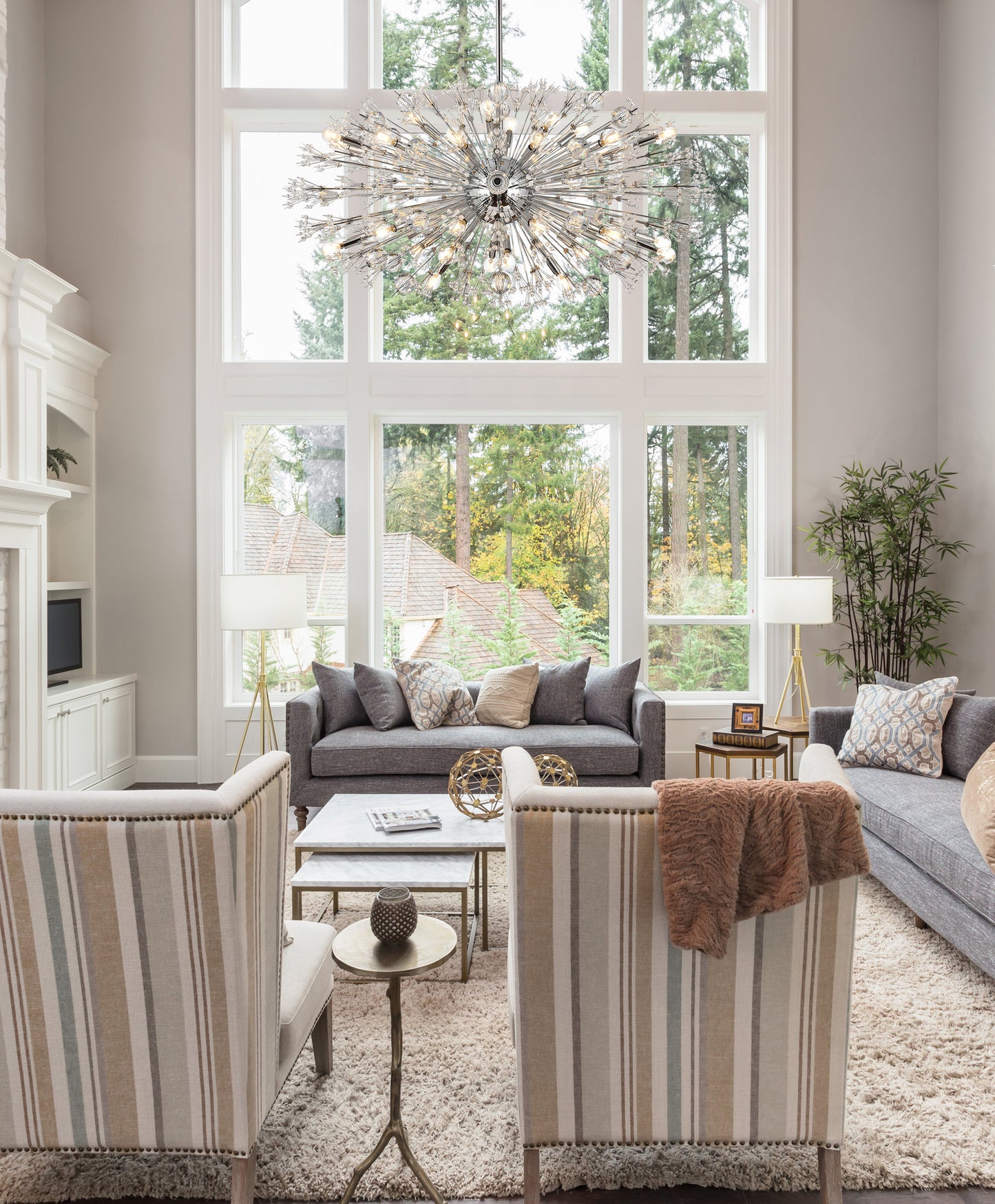 Victor 48" Crystal Starburst Oval Pendant, ChromeBy Home Living