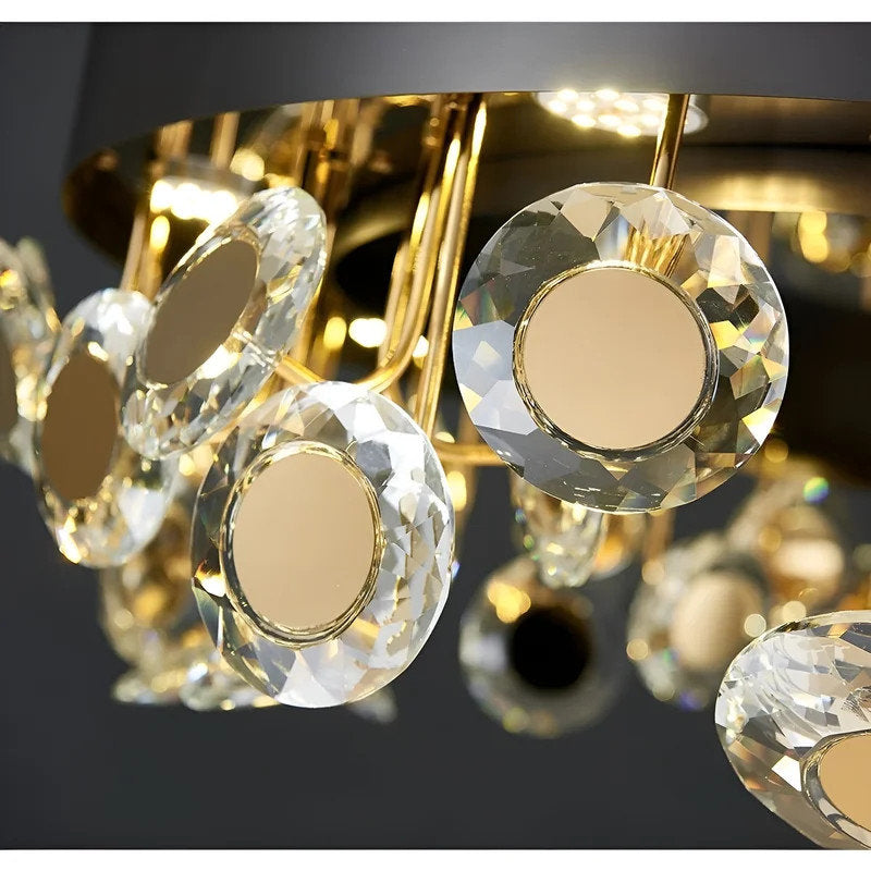 Art Deco Round Crystal Chandelier For The Living Room, Black, 39.4"By Miron Demid LLC