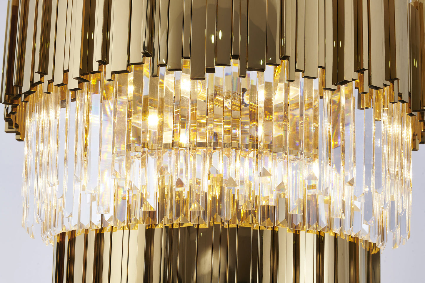 3-Tier Gold Rod Round Frame With Clear Crystal ChandelierBy Design Living
