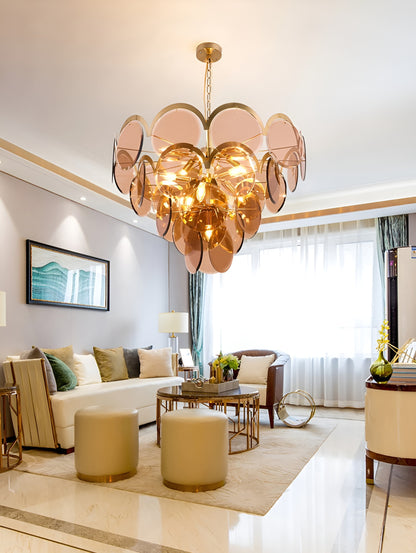 Huy | Amber/Smoke Gray Glass Chandelier for Hotel, Amber, 31.5"By Miron Demid LLC