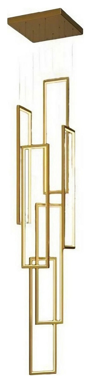 Lavagna | Ultramodern Rectangle Hanging LED Chandelier, Gold, 6 Lights (H177.2"), Warm Light, Non-DimmableBy Miron Demid LLC