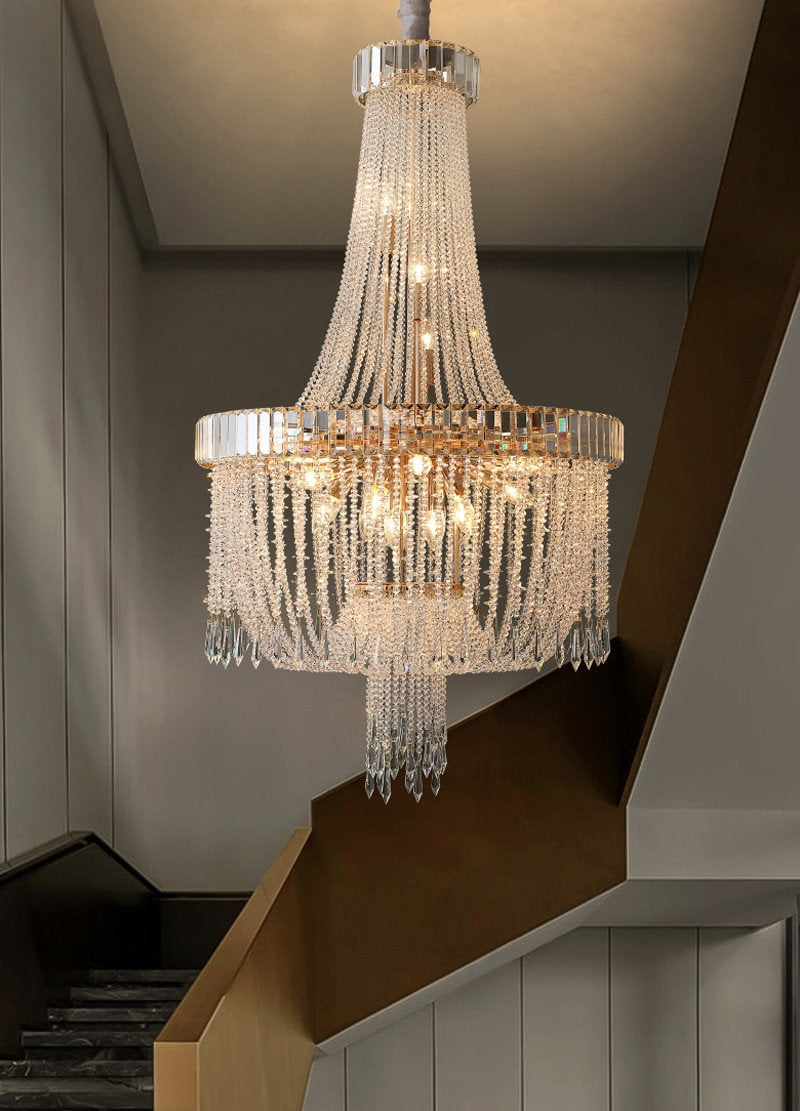 Modern loft crystal chandelier for living room, staircase, foyer., 33.5''By Miron Demid LLC