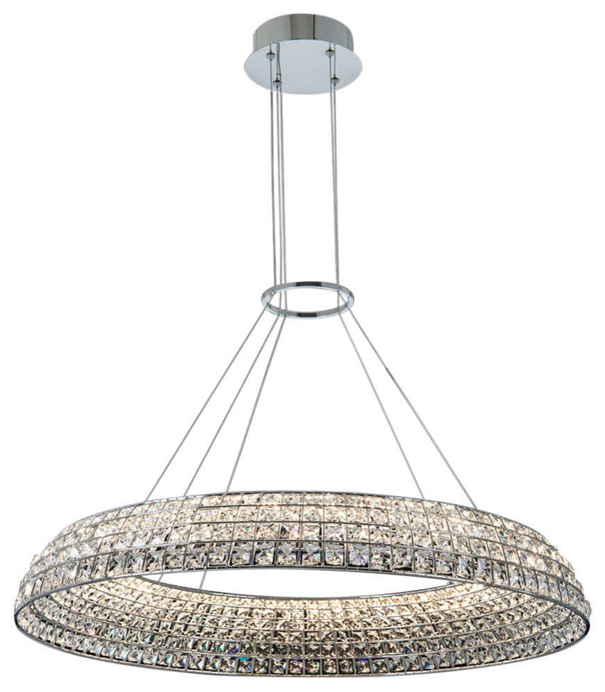 1 Light Contemporary Large Pendant by Allegri, Chrome, 5"By Allegri Crystal by Kalco Lighting