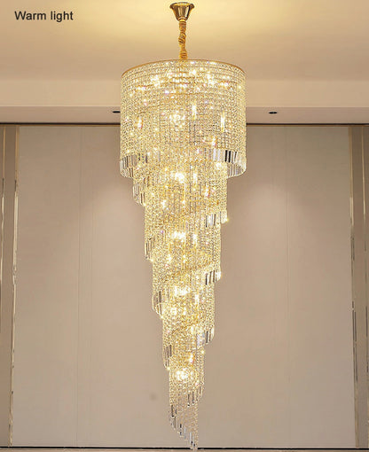 Crystal and Gold Luxury Cascading Staircase Chandelier, 27.6''By Miron Demid LLC