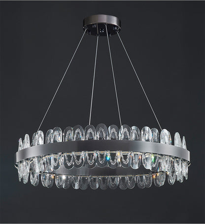 Irma | Modern Creative Round Hanging Crystal LED Chandelier for Living Room, Gold, 2 Rings Dia31.5", Warm Light, DimmableBy Miron Demid LLC