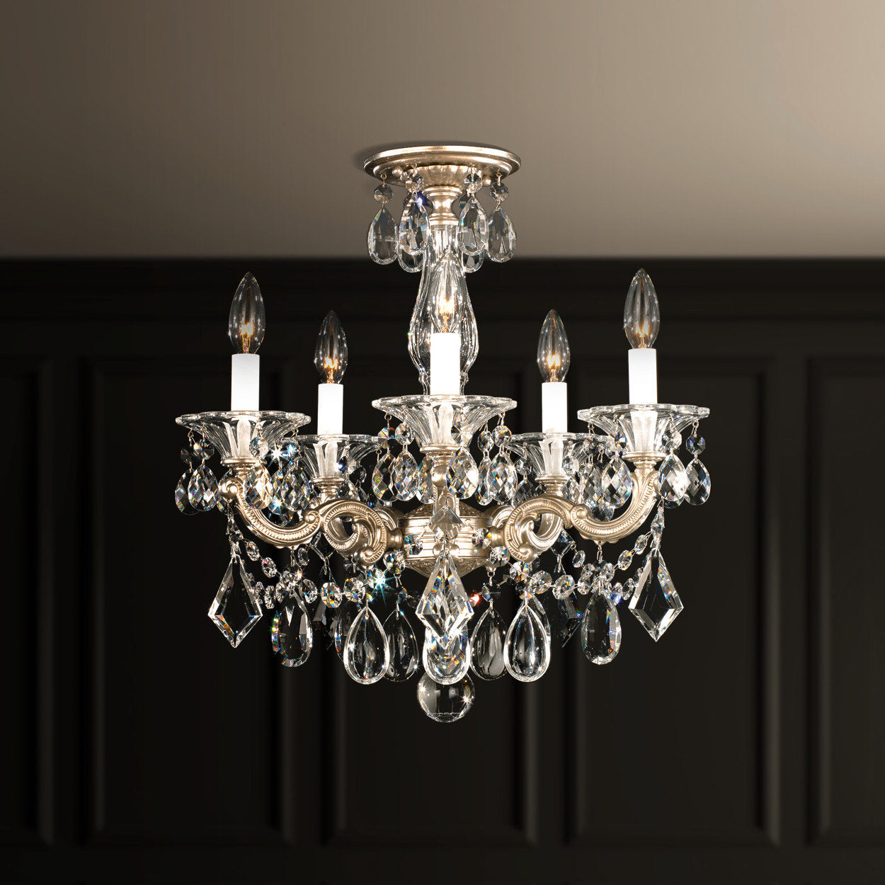 Schonbek 5345-48S 5 Light Crystal Chandelier, Antique SilverBy Schonbek