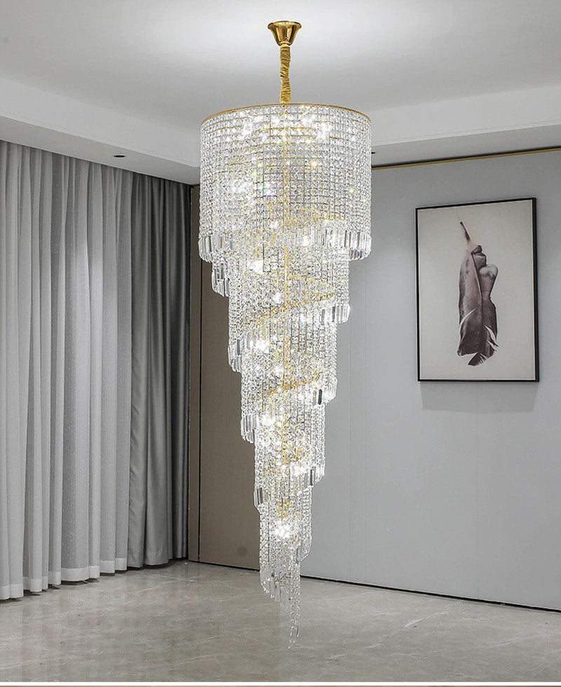 Crystal and Gold Luxury Cascading Staircase Chandelier, 27.6''By Miron Demid LLC
