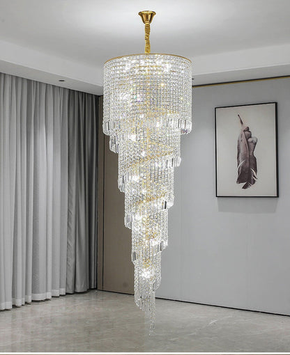 Crystal and Gold Luxury Cascading Staircase Chandelier, 27.6''By Miron Demid LLC