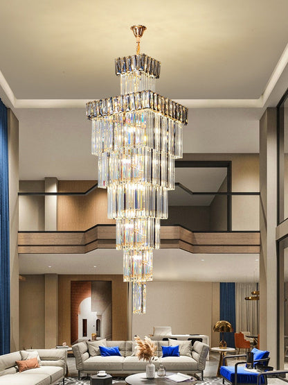 Beuil | High-end Villa Staircase Square Crystal Chandelier, Smoke Gray, H98.4"By Miron Demid LLC