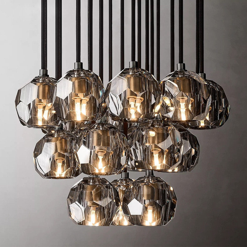 MIRODEMI? Consegudes | Round Grey LED Cut Crystal Ceiling Chandelier, Black Finish, 19 LightsBy Miron Demid LLC