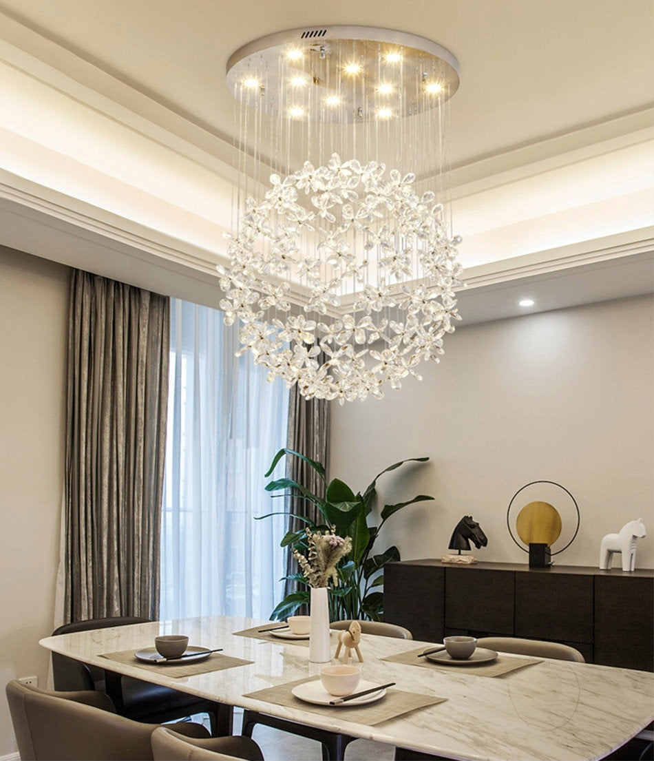 Spherical Ceiling Chandelier with Butterfly Crystals, D31.5xh78.7"By Miron Demid LLC