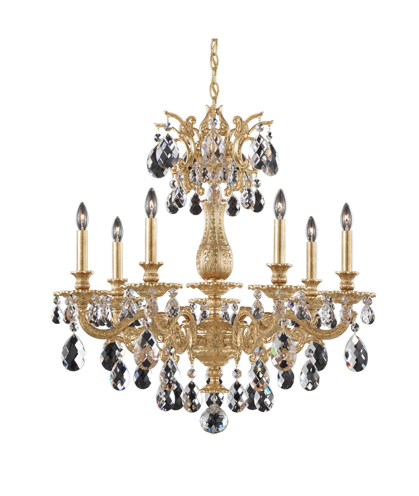 Milano 7 Light Chandelier French Gold Clear Crystals From SwarovskiBy Schonbek