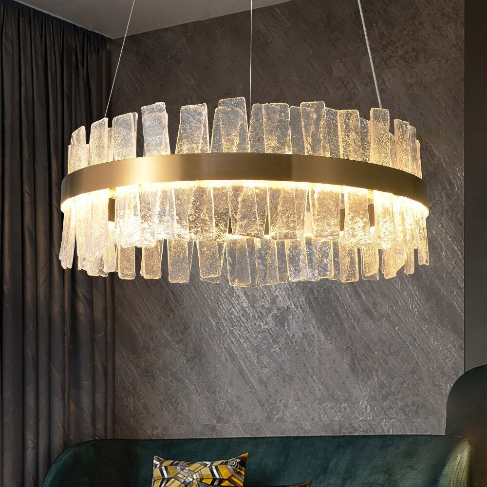 Kortrijk | Round Gold Glass Led Chandelier for Bedroom, Medium - Dia23.6" / 60cmBy Miron Demid LLC