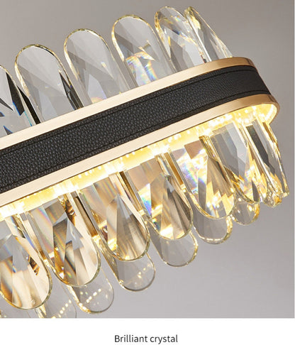 Caerano di San Marco | Postmodern Round Crystal Leather LED Chandelier, Dia31.4xh25.6", Cool LightBy Miron Demid LLC