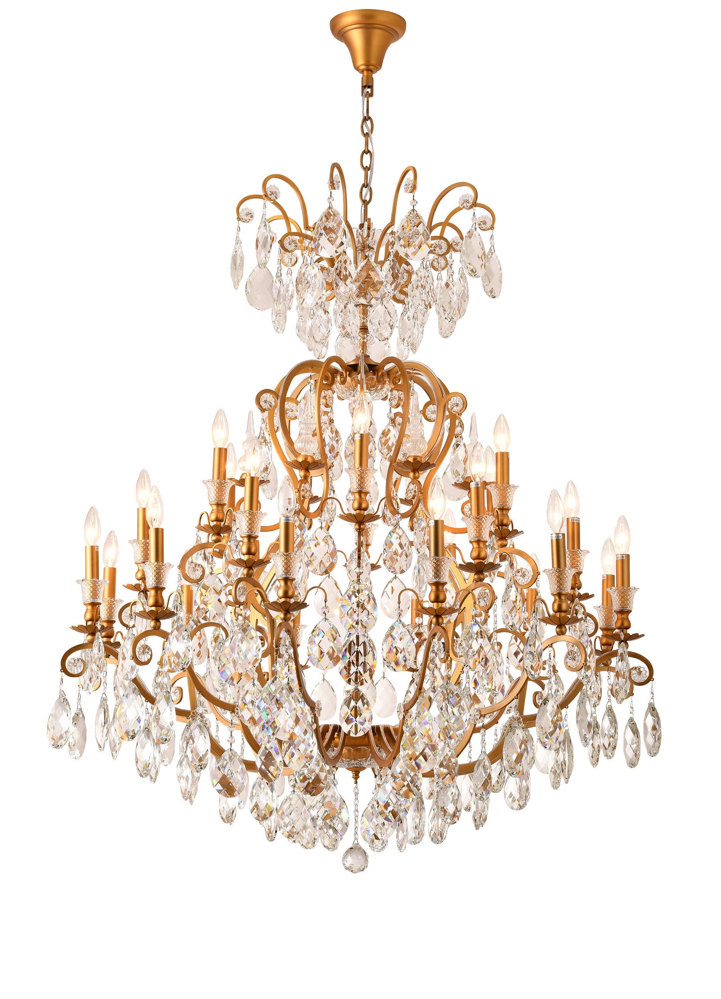 Brass Metal Chandelier With Clear CrystalsBy Design Living