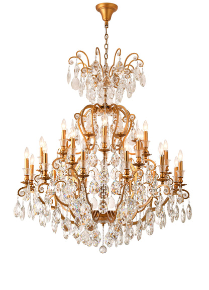 Brass Metal Chandelier With Clear CrystalsBy Design Living