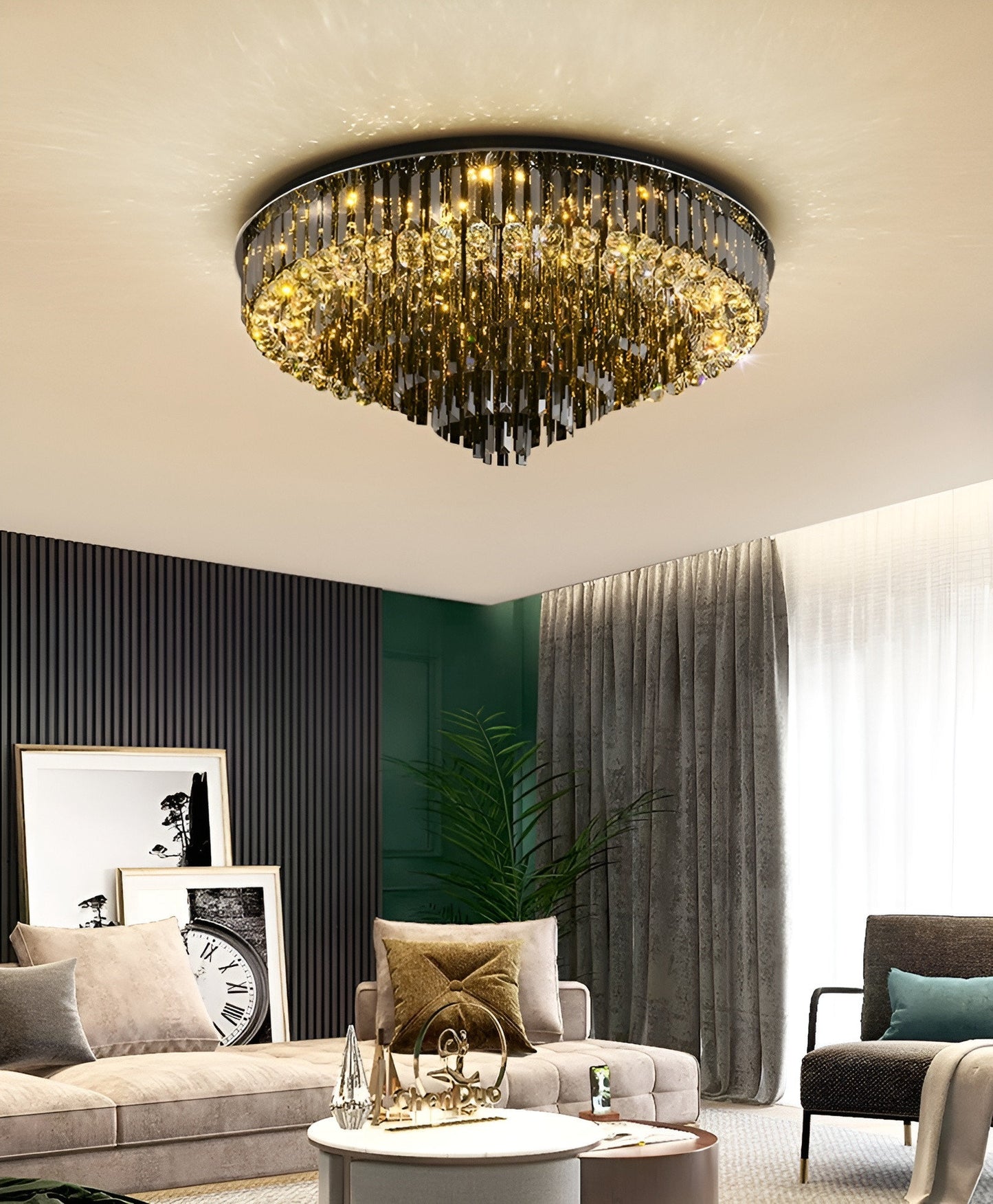 Africo | Round Modern Crystal Chandelier, 31.5"By Miron Demid LLC