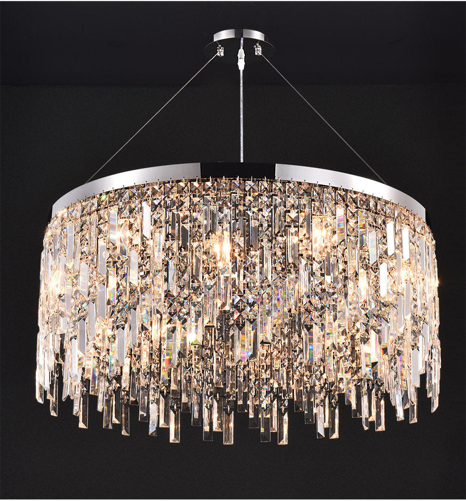 Inveruno | Modern Drum LED Silver Crystal Chandelier for Living Room, Kitchen, Dia39.4"/ Dia100cm, Warm Light, Non-DimmableBy Miron Demid LLC