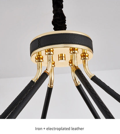 Caerano di San Marco | Postmodern Round Crystal Leather LED Chandelier, Dia31.4xh25.6", Warm LightBy Miron Demid LLC