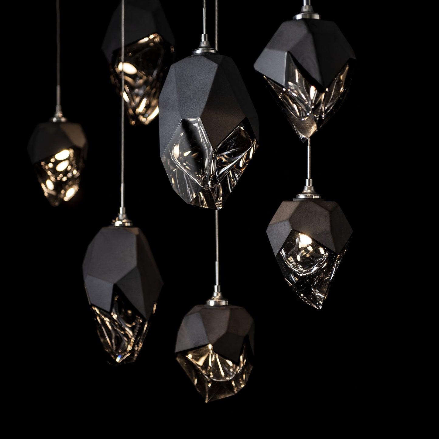 Chrysalis 10-Light Mixed Crystal Pendant Sterling Finish- Long, Black CrystalBy Hubbardton Forge