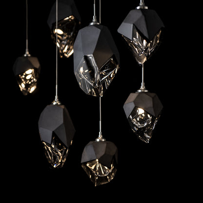 Chrysalis 10-Light Mixed Crystal Pendant Sterling Finish- Long, Black CrystalBy Hubbardton Forge