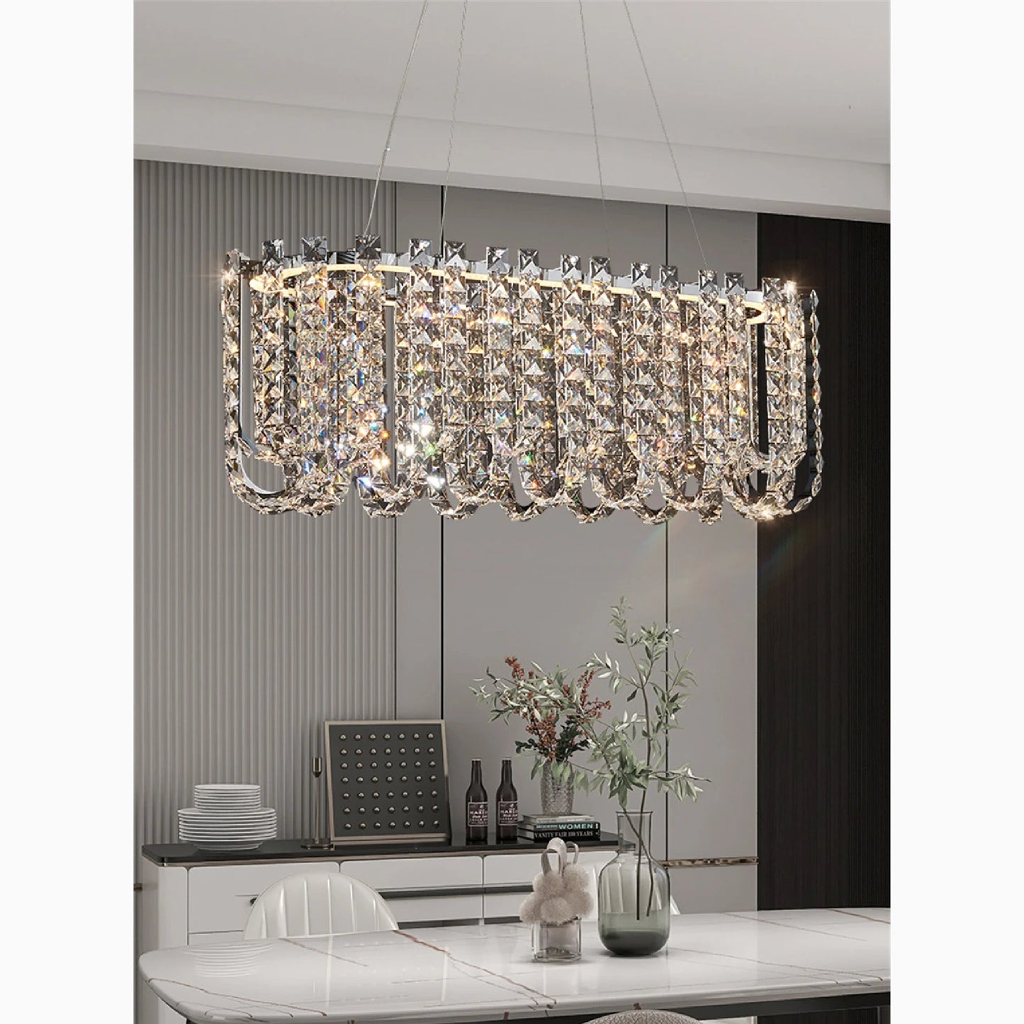 Cagnano Amiterno | Posh Large LED Crystal Pendant Chandelier, 1 Layer Large -Dia39.4", Warm LightBy Miron Demid LLC