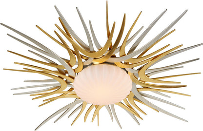 Helios LED Flush Mount, Silver And Gold Leaf Finish, Satin and Opal Glass, 38"By Corbett Lighting