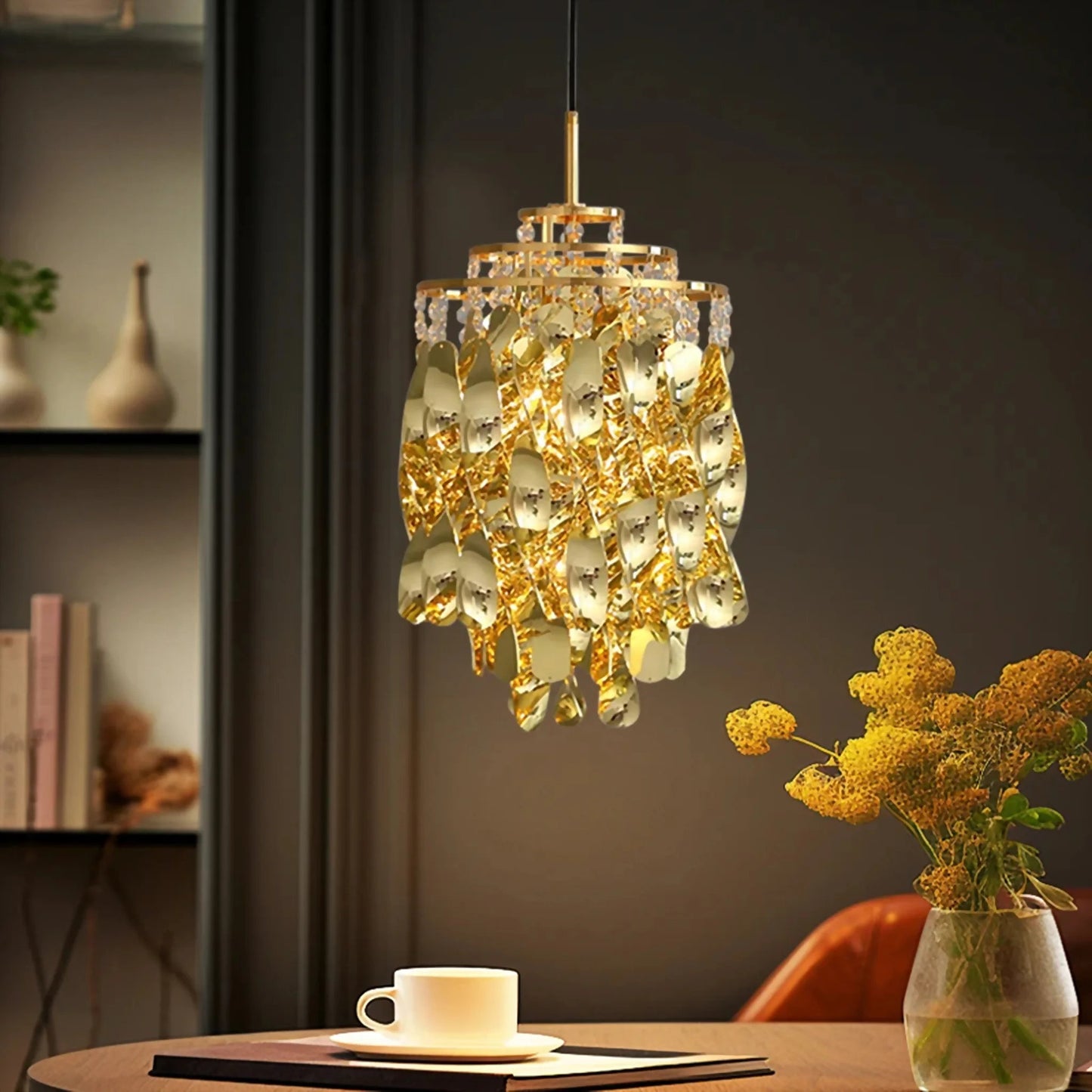 Albiano d'Ivrea Crystal Pendant Chandelier, Gold, 3 Lights, Cool LightBy Miron Demid LLC
