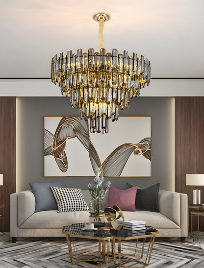 Amriswil | Contemporary Smoky Gray Chandelier for Living Room, Clear Crystal, 31.5''By Miron Demid LLC
