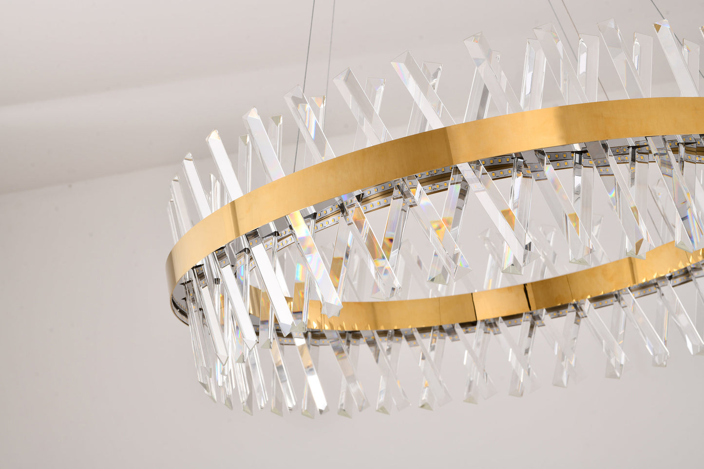 32" Dimmable Gold LED Chandelier With Clear CrystalsBy Design Living