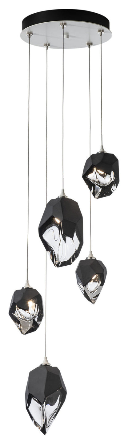 Chrysalis 5-Light Mixed Crystal Pendant White Finish- Long, Black CrystalBy Hubbardton Forge