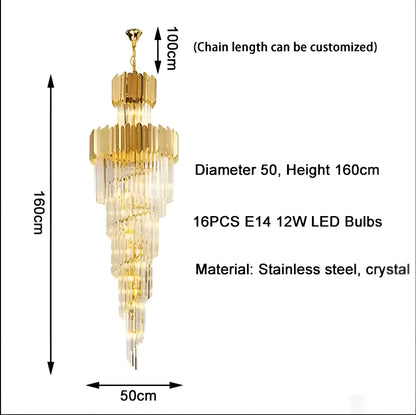 Trinite | Exclusive Long Gold Modern Crystal Chandelier, 19.7By Miron Demid LLC